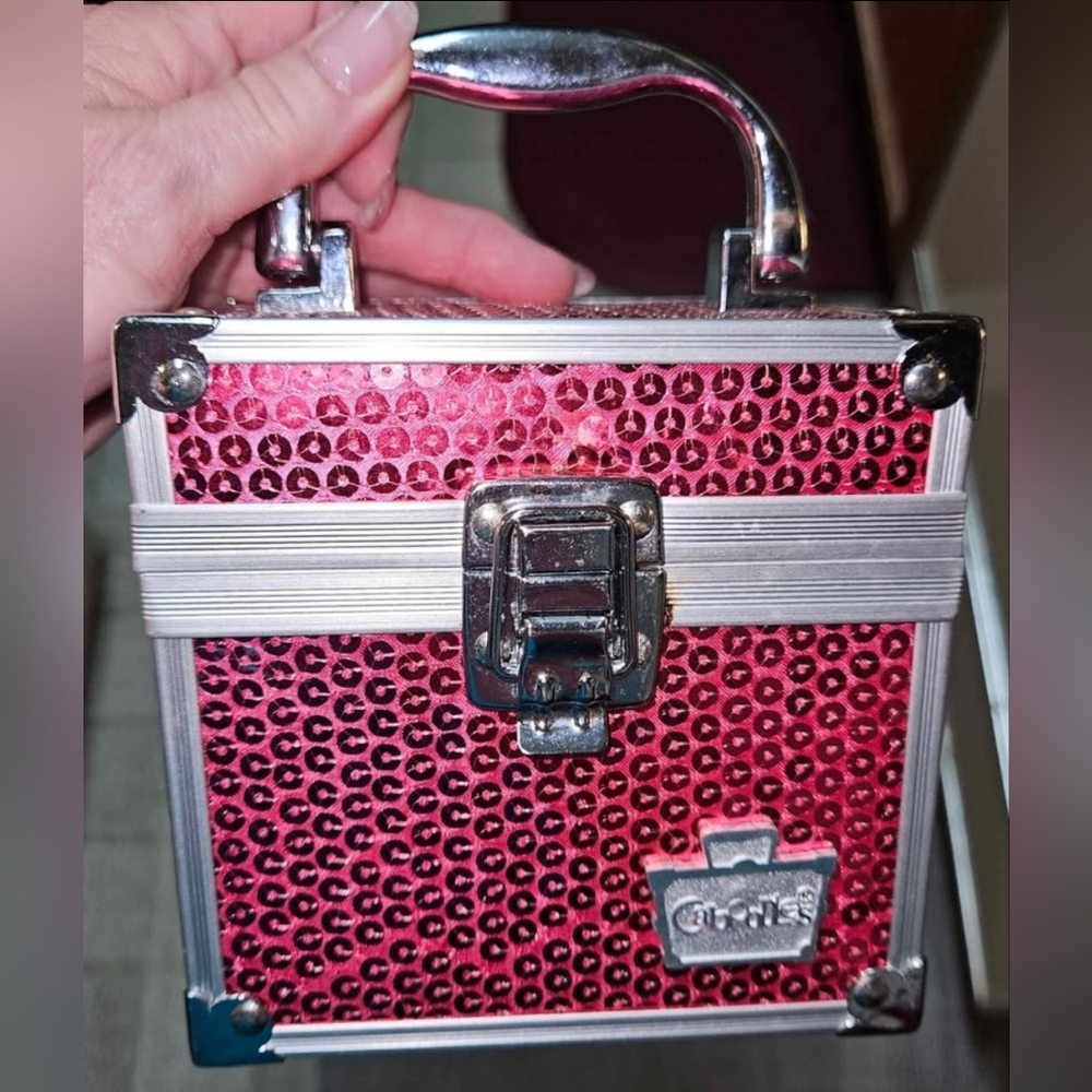 Caboodles Pink Sequin Makeup Case Organizer Sparkle Silver